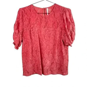 Anthropologie Pink Lace Puffed Sleeve Short Sleeve‎ Blouse